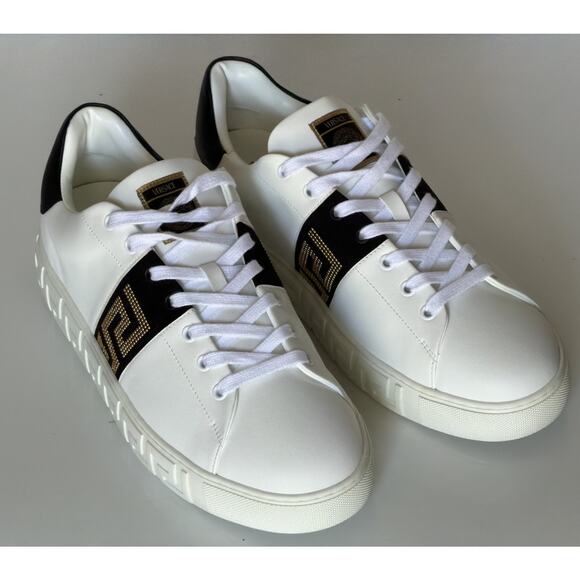 Versace Greek key Men\'s White/Black Leather Sneakers 13 US (46) 1014460 NIB $725 main image 12